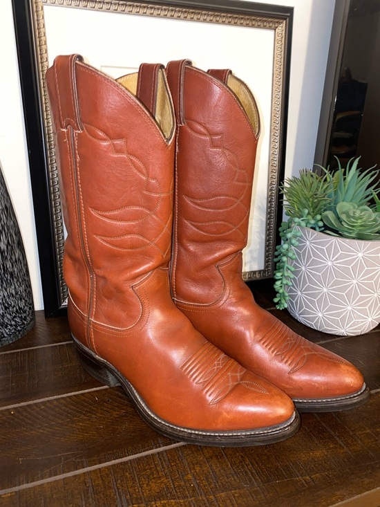 Vintage Justin Boots Brown Leather Western Cowboy Boots Size 8.5B Made In USA - Picture 2 of 15